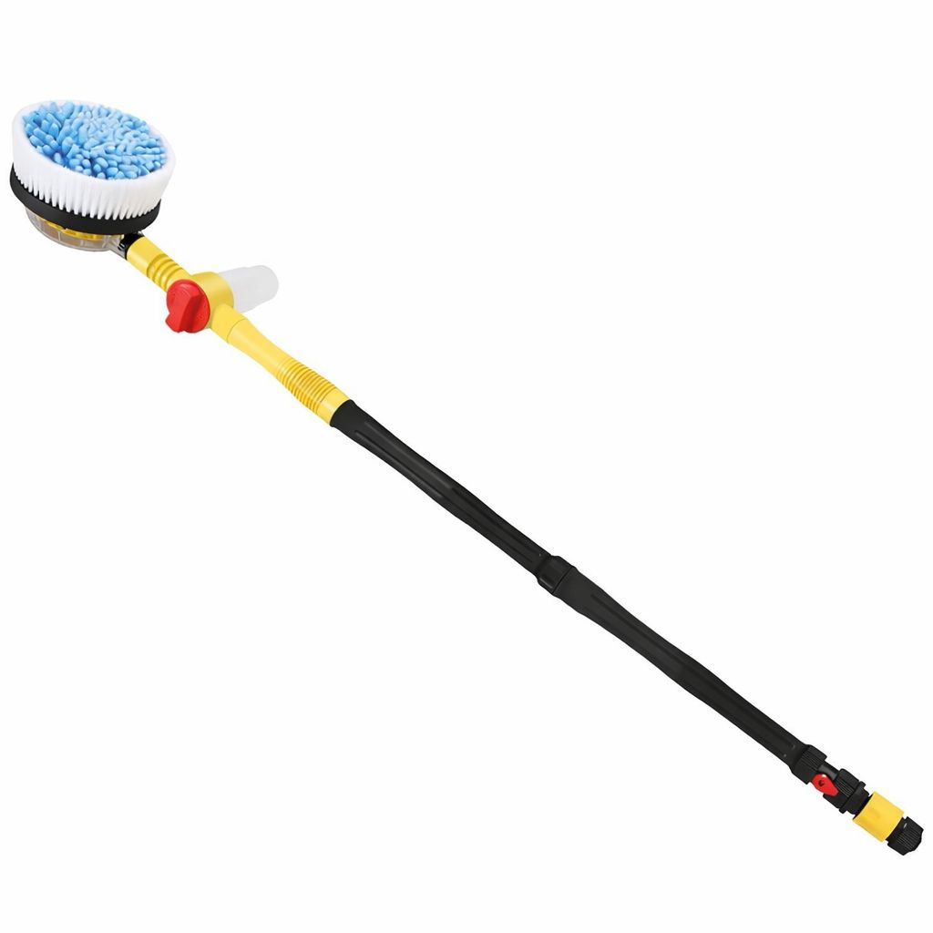 Car washing brush with extendable handle on a white background